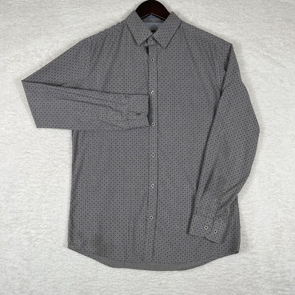 Steel Jelly Shirt Mens Medium Gray Spotted Long Sleeve Button Up Casual